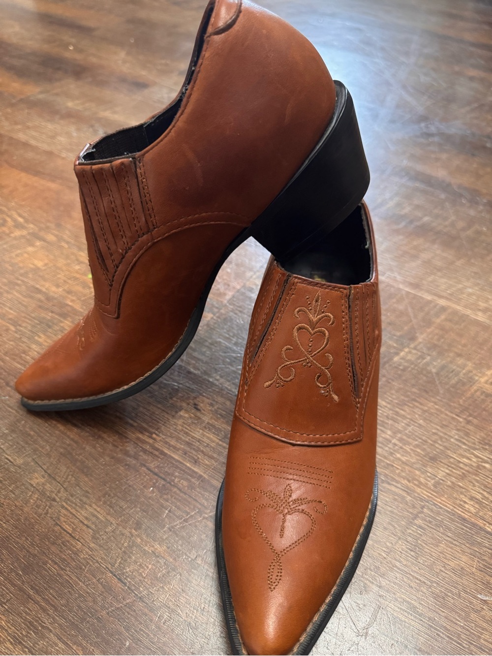 Durango Brown Leather Western Ankle Boots Embroidered Pointed Toe Women’s 8M - Picture 4 of 9